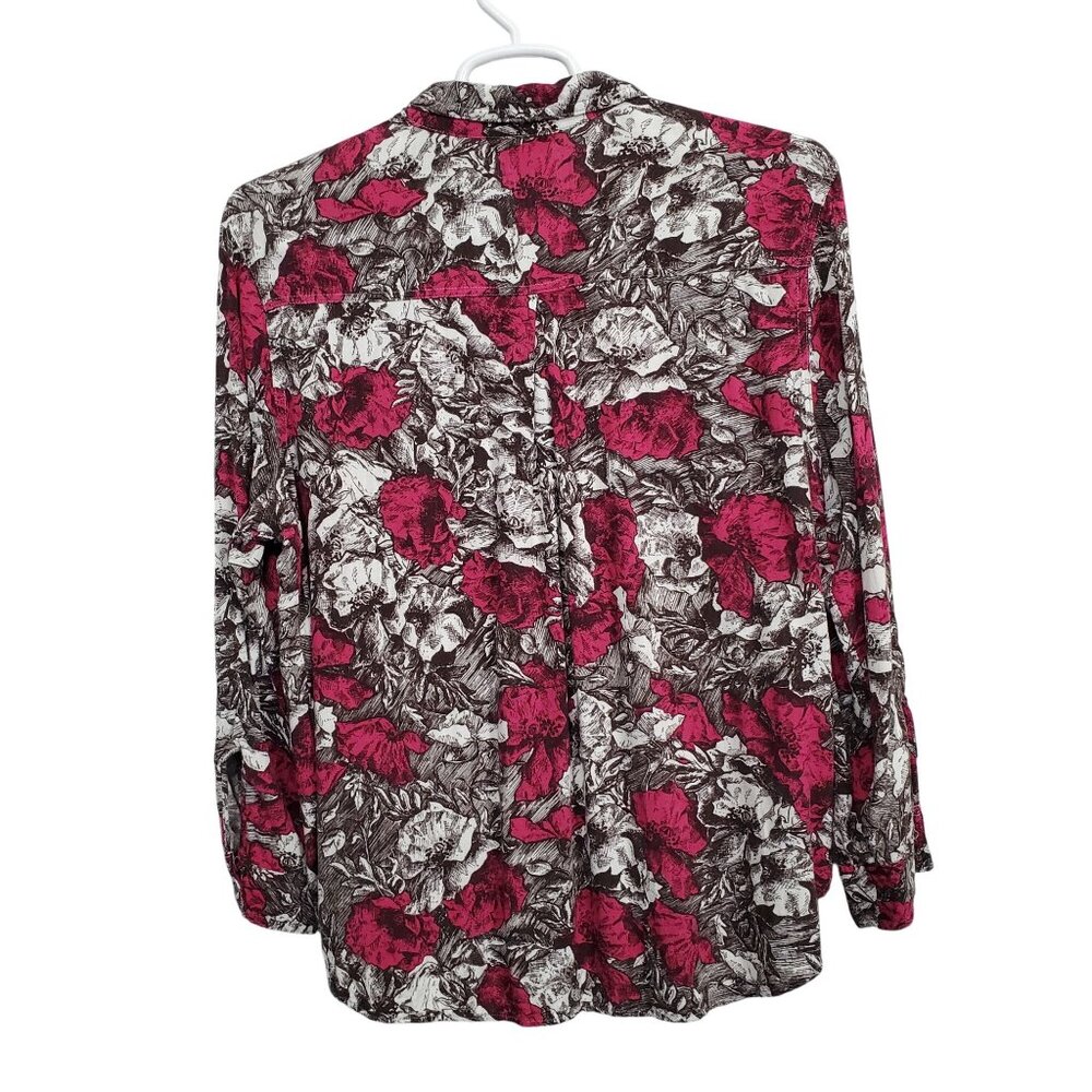 Rock & Republic Womens XXL Shirt Floral Button Up Rayon Roll Tab Light Blouse - Picture 4 of 12